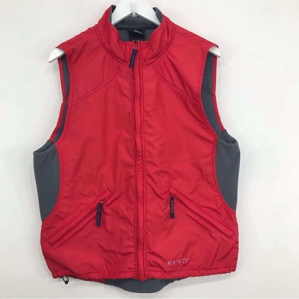 Kelty Red Gray Hybrid Fleece Nylon Sleeveless Zip Performance Vest